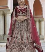 Maroon thread embroidery velvet semi stitched lehenga