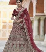 Maroon thread embroidery velvet semi stitched lehenga