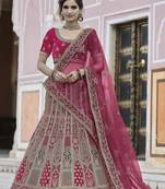 Pink thread embroidery velvet semi stitched lehenga