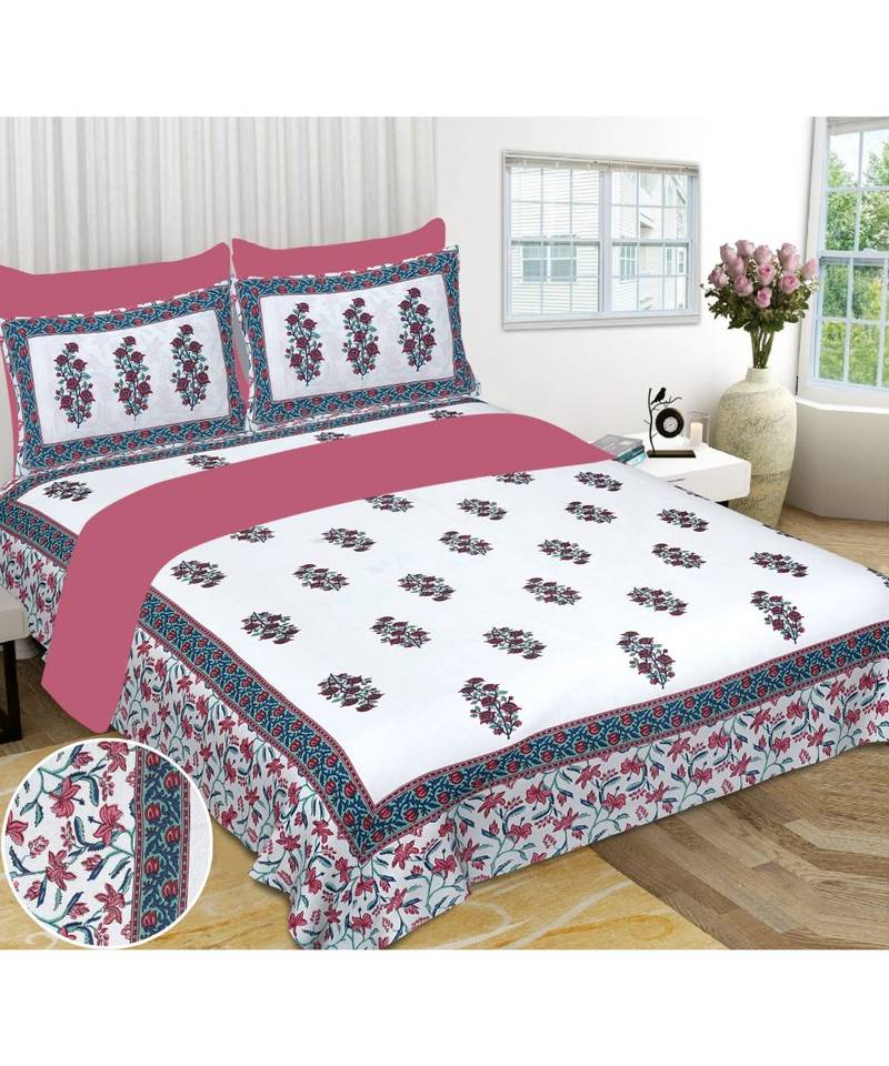Ridan Cotton Printed Jaipuri Double Bed Sheet With Pillow Cover