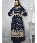  Sonam Bajwa Blue Golden Embroidered Designer Palazzo Suit