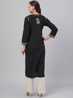 Hand Embroidered Black Cotton Lucknowi Chikankari Indian Women Kurta 2
