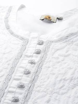 Hand Embroidered White Cotton Lucknow Chikankari Women Short Kurti 5