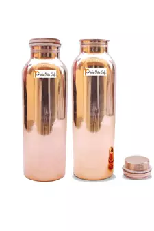Pure Copper Yoga Water Bottle  900 ML Handmade  Joint Free  Thermos Design Copper Bottles   Set of 2