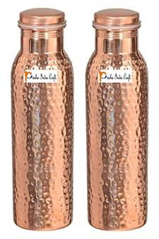 Pure Copper Bottle  Hammered Design  Capacity 900 ML  Set of 2