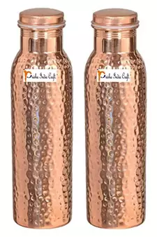 Pure Copper Bottle  Hammered Design  Capacity 900 ML  Set of 2