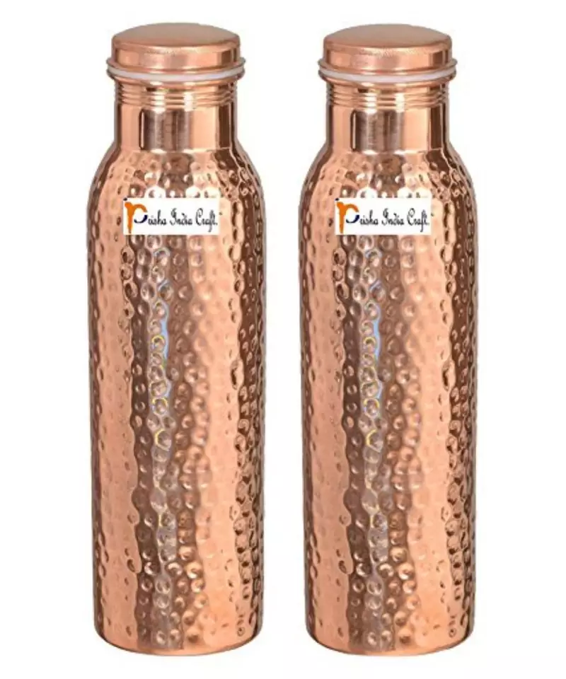Pure Copper Bottle  Hammered Design  Capacity 900 ML  Set of 2