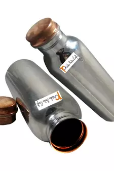 800 ML   Copper Water Bottle Outside Steel Inside Copper   Set of 2