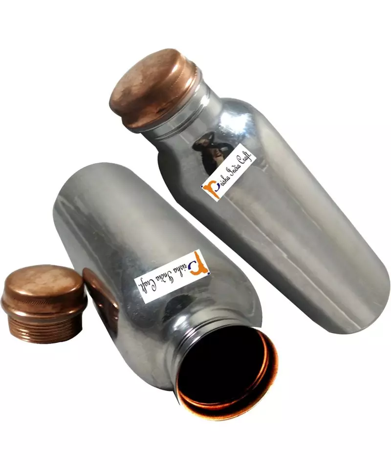 800 ML   Copper Water Bottle Outside Steel Inside Copper   Set of 2