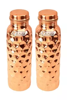 Pure Copper Water Bottle  Diamond Design  Capacity 900 ML  Set of 2