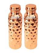Pure Copper Water Bottle  Diamond Design  Capacity 900 ML  Set of 2