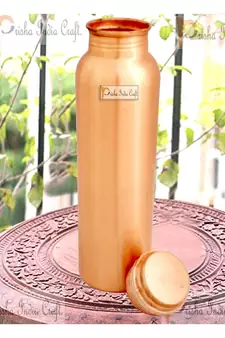 Matt Finish Lacqour Coated Anti Tarnished Joint Free New Designed Copper Bottle  Travel Essential  Drinkware  900 ML