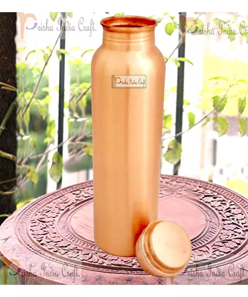 Matt Finish Lacqour Coated Anti Tarnished Joint Free New Designed Copper Bottle  Travel Essential  Drinkware  900 ML