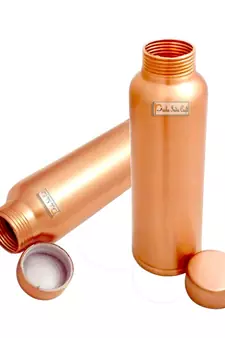 Leak Proof Ergonomic Design Lacquer Coated Matt Finish Pure Copper Bottle  Storage Water & Travelling Purpose