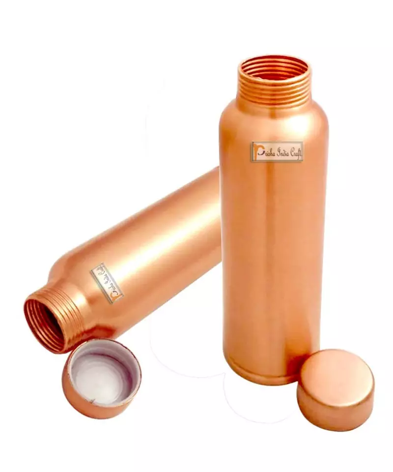 Leak Proof Ergonomic Design Lacquer Coated Matt Finish Pure Copper Bottle  Storage Water & Travelling Purpose