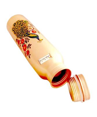 Pure Copper Bottle  Digital Printed  Outside Peacock Design  Capacity 900 ML 2