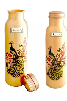 Peacock Design Copper Water Bottle  900 ML  Set of 2