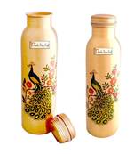 Peacock Design Copper Water Bottle  900 ML  Set of 2