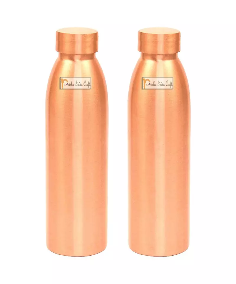Prisha India Copper Bottle Capacity 900 ML   Set of 2