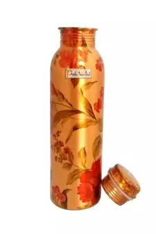 Pure Copper Water Bottle  Digital Printed  Flower Design  900 ML