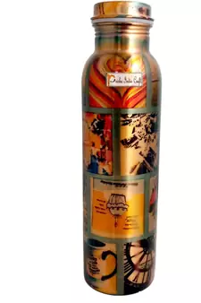 Pure Copper Water Bottle  Outside Digital Printed Design  Capacity 900 ML