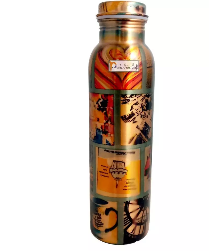 Pure Copper Water Bottle  Outside Digital Printed Design  Capacity 900 ML