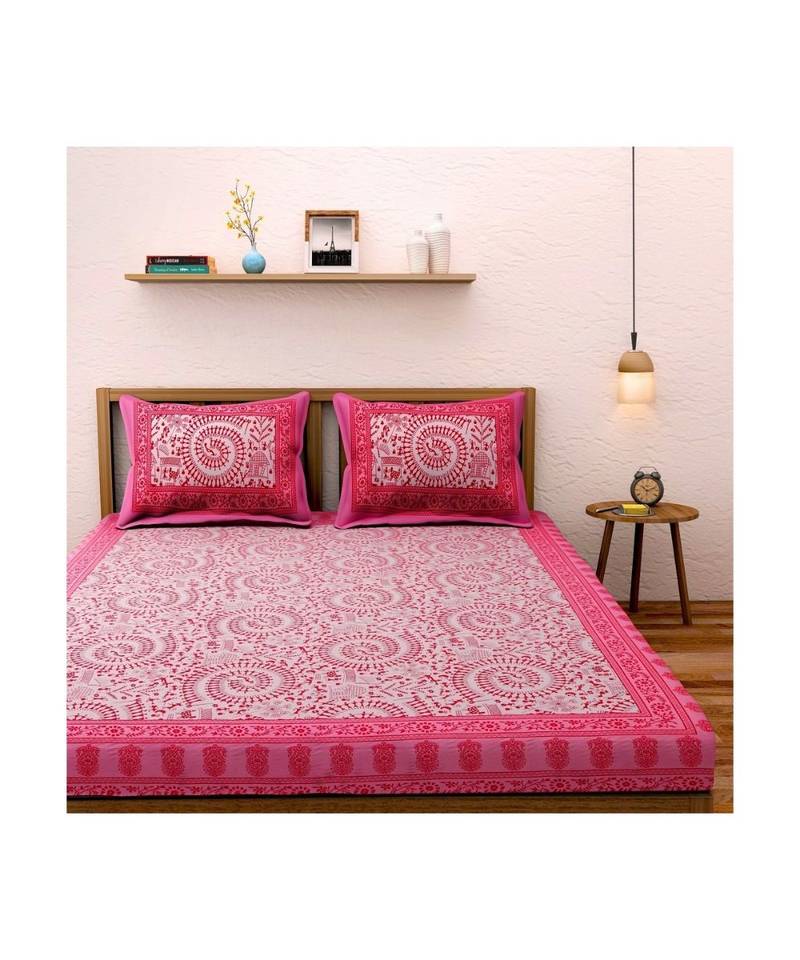 Aadi Manav Pink Bedsheet With Pillow Cover printpedia 3719810