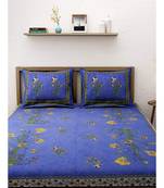 Blue Patta Kashmir Kali Bedsheet With Pillow Cover