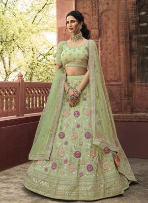 Light-green embroidered organza semi stitched lehenga 1