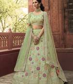 Light-green embroidered organza semi stitched lehenga