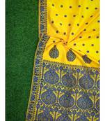 Yellow Pure Paat  Mulberry Assam Silk Saree with Blue Thread Work