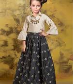 White Button beige Shirt Style Top N Skirt Style Designer Lehenga Choli for kids Girls