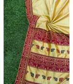 Kaziranga Beige Pure Paat  Mulberry Assam Silk Saree with Marron and Black Motifs (Plain Body)