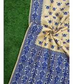 Pure Tussar Assam Silk Saree with Royal Blue Thread Work (Fixed Border)