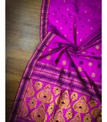 Purple Pure Paat  Mulberry Assam Silk Saree with Golden Zari and Black Motifs
