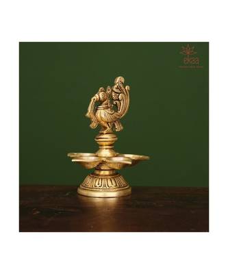 Brass Lamp Diya Deepak with beautiful Annam pakshi (L-3.8in, W-3.8in, H- 5in) 1