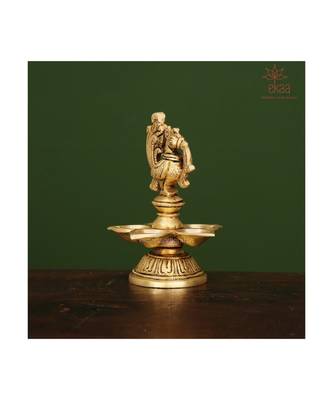 Brass Lamp Diya Deepak with beautiful Annam pakshi (L-3.8in, W-3.8in, H- 5in) 4
