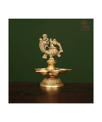 Brass Lamp Diya Deepak with beautiful Annam pakshi (L-3.8in, W-3.8in, H- 5in) 5