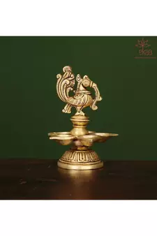 Brass Lamp Diya Deepak with beautiful Annam pakshi (L-3.8in, W-3.8in, H- 5in)