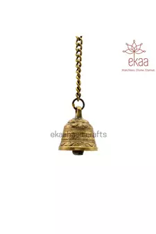 Brass Temple Bell with Chain for Pooja