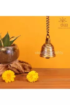 Brass Temple Bell with Chain for Pooja
