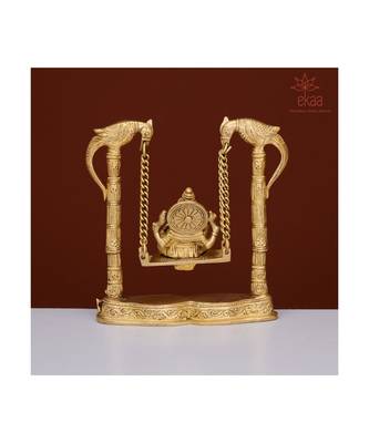 Brass Lord Ganesh Ganesha on Swing Jhula with 2 Parrots 4