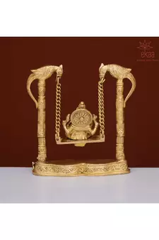 Brass Lord Ganesh Ganesha on Swing Jhula with 2 Parrots