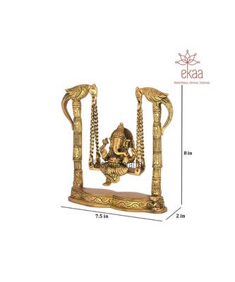 Brass Lord Ganesh Ganesha on Swing Jhula with 2 Parrots 5