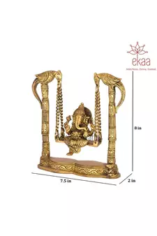Brass Lord Ganesh Ganesha on Swing Jhula with 2 Parrots