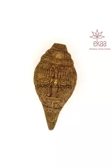 Brass Shankh with Dashavatar carving Lord Vishnu