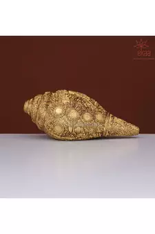 Brass Shankh with Dashavatar carving Lord Vishnu