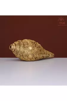 Brass Shankh with Dashavatar carving Lord Vishnu