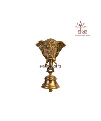 Brass Lord Ganesh Ganesha Mask with Bell Wall Hanging 1