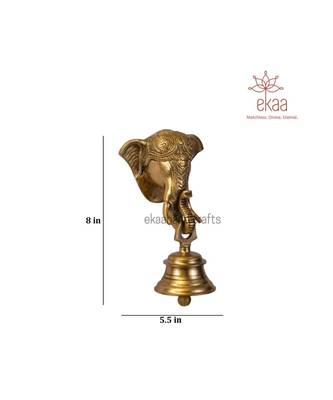 Brass Lord Ganesh Ganesha Mask with Bell Wall Hanging 2